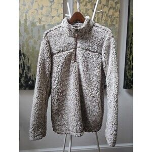 Alpine Sherpa Jacket Beige Tan Pullover 1/4 Zip Fuzzy Outdoor Sweater Large Hike